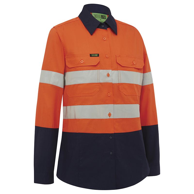 Hi Vis Womens 2 Tone Lightweight Taped Shirt Orange/Navy