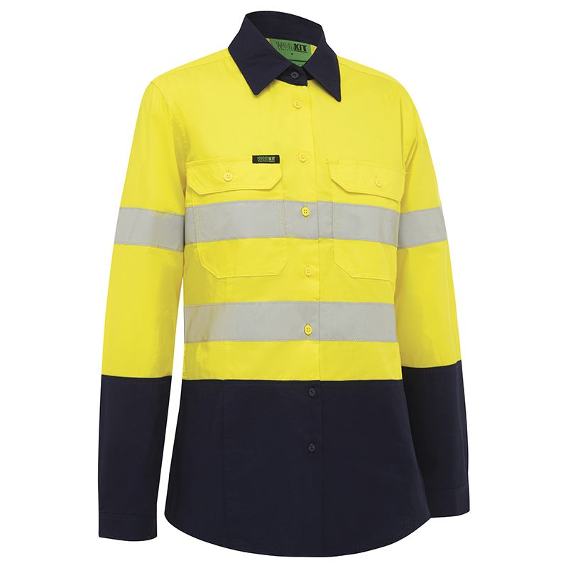 Hi Vis Womens 2 Tone Lightweight Taped Shirt Yellow/Navy