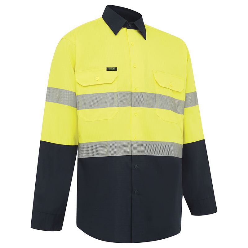 Hi Vis 2 Tone Lightweight Ripstop Breathable Taped Shirt Yellow/Navy