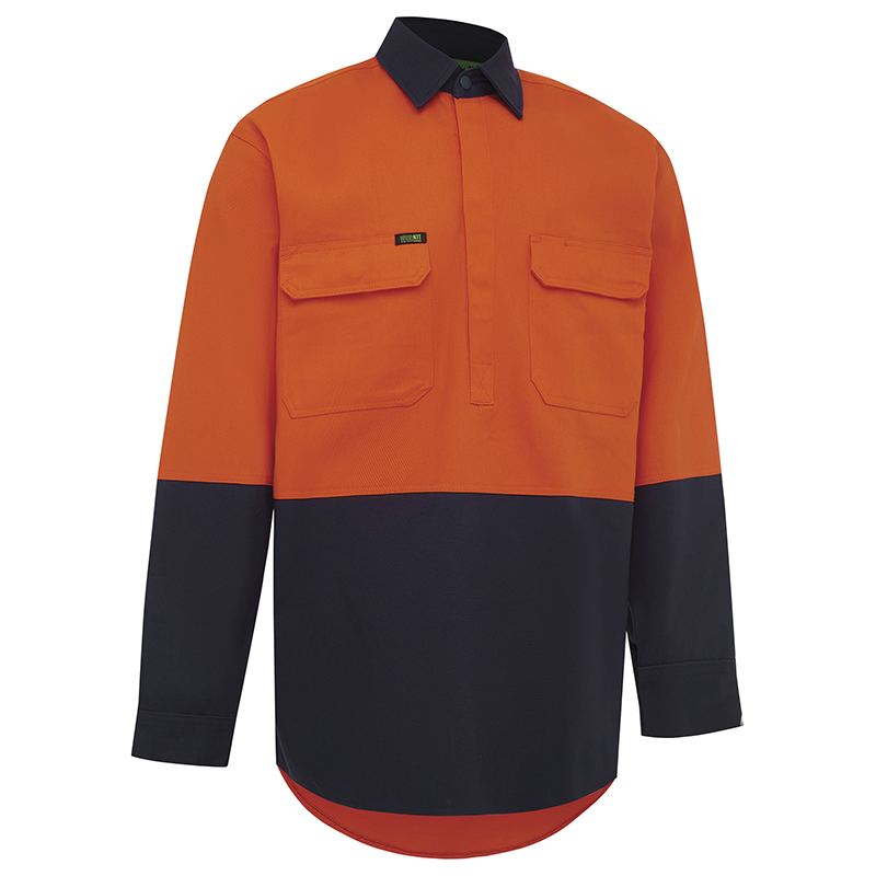 Hi Vis 2 Tone Closed Front Dual Weight Welders Shirt Orange/Navy