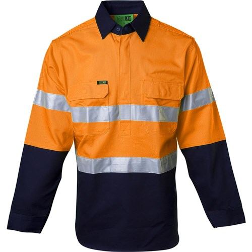 Hi Vis 2 Tone Closed Front Dual Weight Welders Taped Shirt Orange/Navy