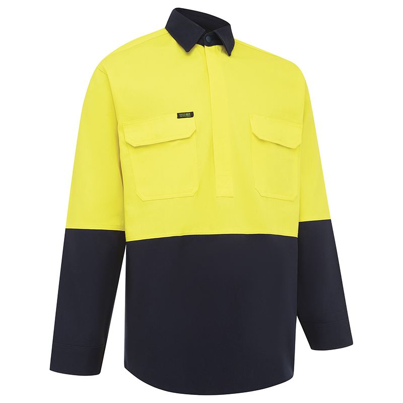 Hi Vis 2 Tone Closed Front Dual Weight Welders Shirt Yellow/Navy