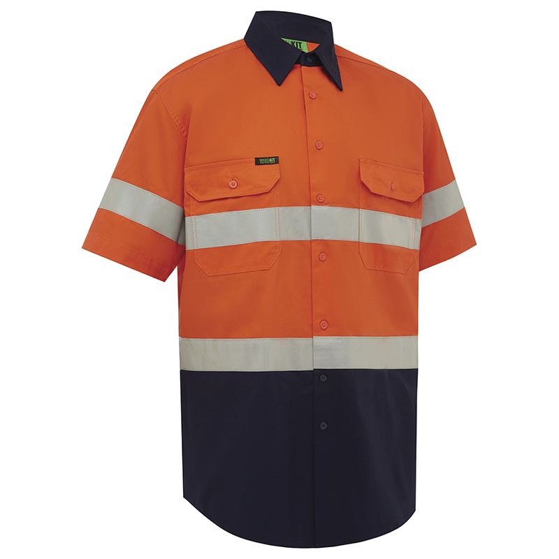 Hi Vis Lightweight Short Sleeve Taped Shirt Orange/Navy