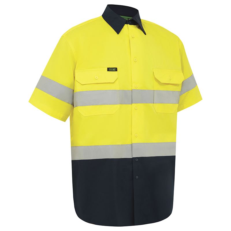 Hi Vis Lightweight Short Sleeve Taped Shirt Yellow/Navy