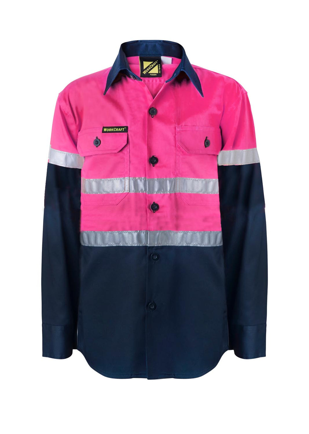 KIDS LIGHTWEIGHT HI VIS LONG SLEEVE REFLECTIVE COTTON DRILL SHIRT