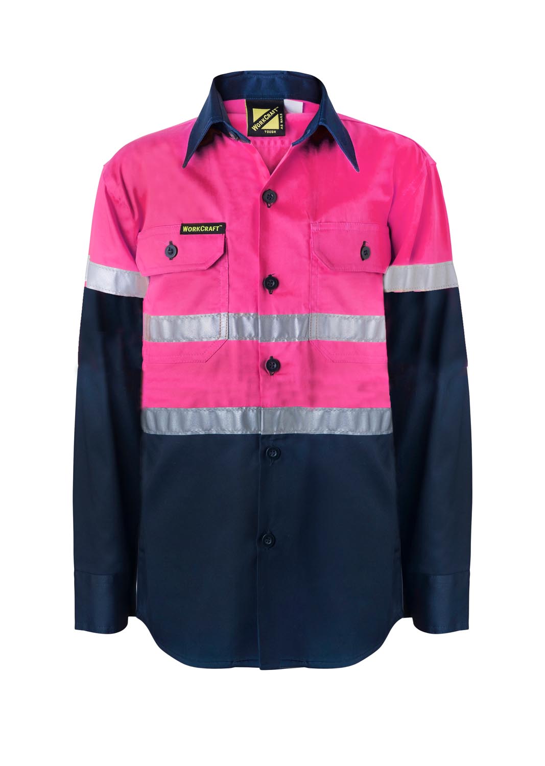 KIDS LIGHTWEIGHT HI VIS LONG SLEEVE REFLECTIVE COTTON DRILL SHIRT