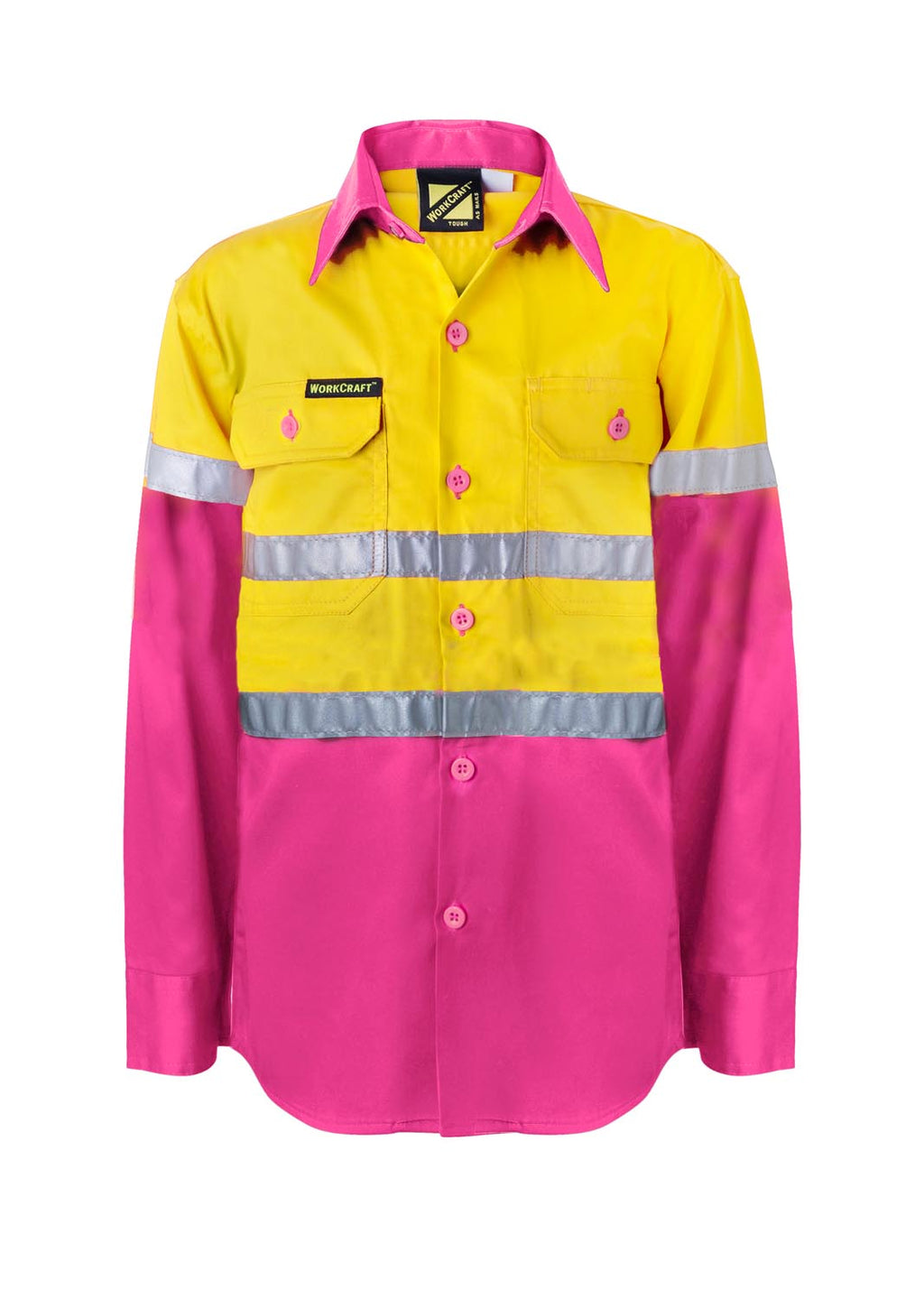 KIDS LIGHTWEIGHT HI VIS LONG SLEEVE REFLECTIVE COTTON DRILL SHIRT