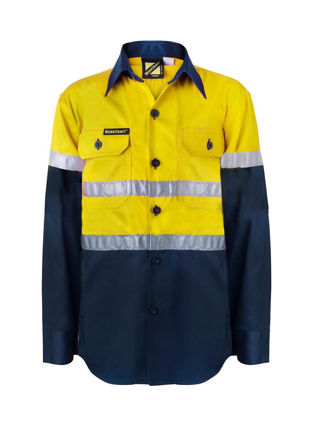 KIDS LIGHTWEIGHT HI VIS LONG SLEEVE REFLECTIVE COTTON DRILL SHIRT
