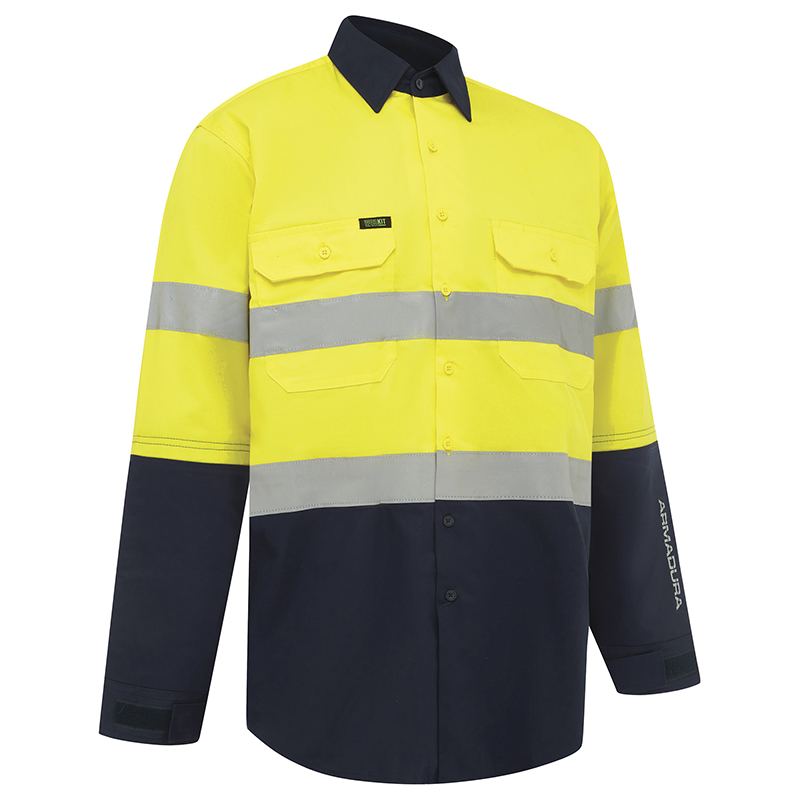 Hi Vis Armadura Cut Protection Long Sleeve Taped Shirt Yellow/Navy
