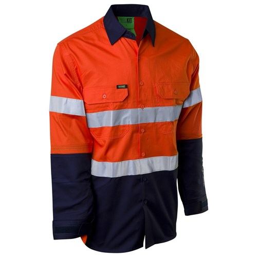 Hi Vis Armadura Cut Protection Long Sleeve Taped Shirt Orange/Navy