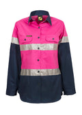 LADIES LIGHTWEIGHT HI VIS LONG SLEEVE VENTED REFLECTIVE COTTON DRILL SHIRT – NIGHT USE ONLY