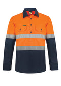 LIGHTWEIGHT HI VIS CLOSED FRONT VENTED COTTON DRILL REFLECTIVE SHIRT WITH SEMI GUSSET SLEEVES