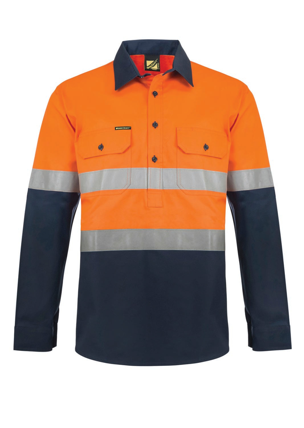 LIGHTWEIGHT HI VIS CLOSED FRONT VENTED COTTON DRILL REFLECTIVE SHIRT WITH SEMI GUSSET SLEEVES