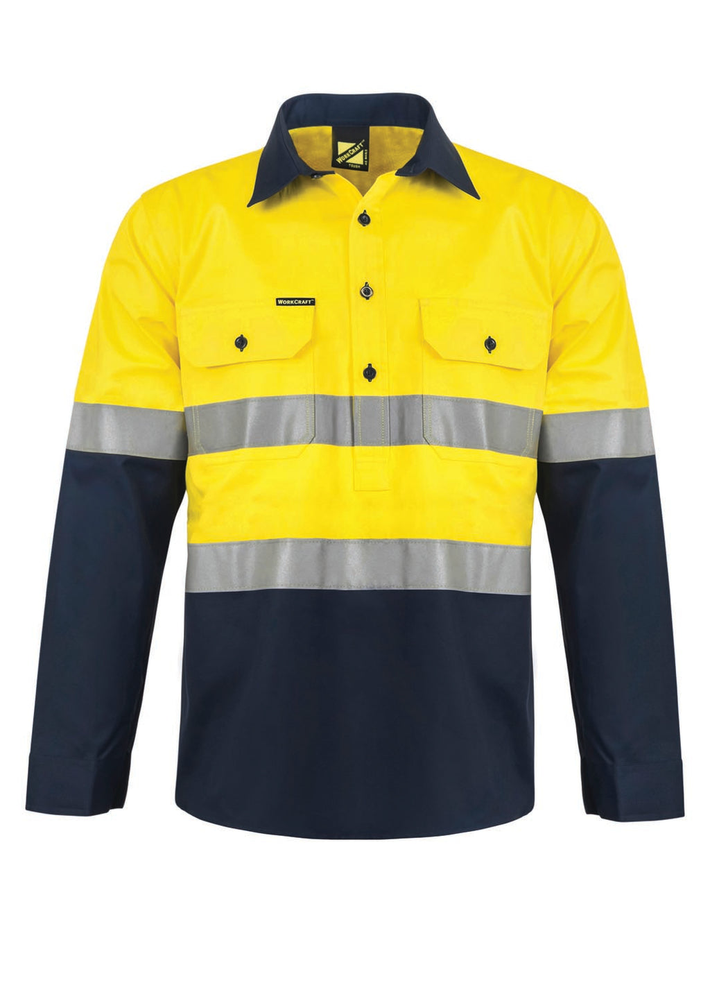 HI VIS CLOSED FRONT COTTON DRILL REFLECTIVE SHIRT WITH SEMI GUSSET SLEEVES