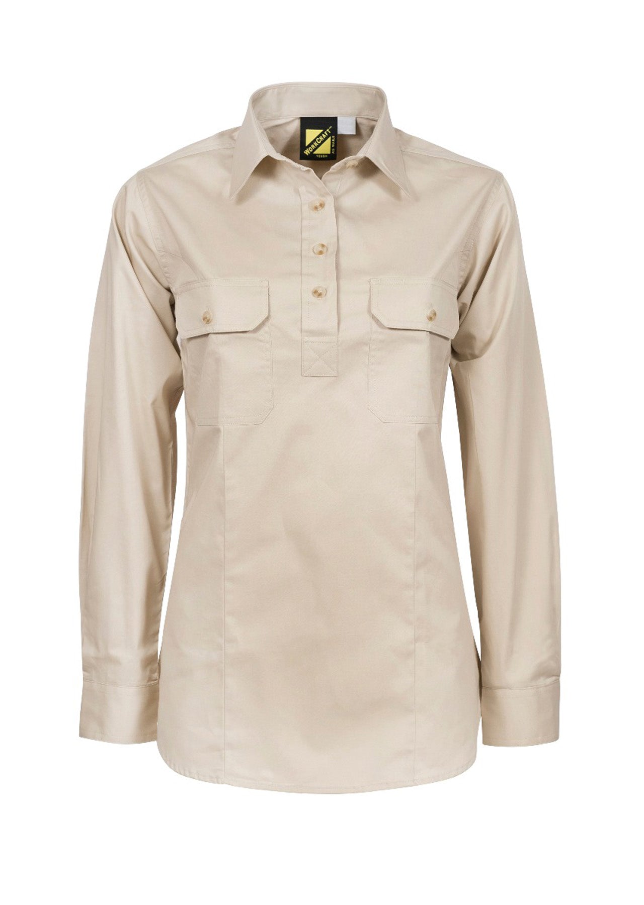 LADIES LIGHTWEIGHT LONG SLEEVE CLOSED FRONT COTTON DRILL SHIRT