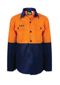 KIDS LIGHTWEIGHT HI VIS LONG SLEEVE COTTON DRILL SHIRT