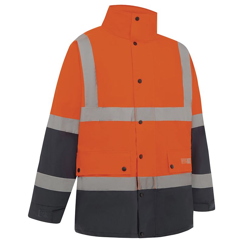 Hi Vis 2 Tone Waterproof Taped Rain Jacket Orange/Navy
