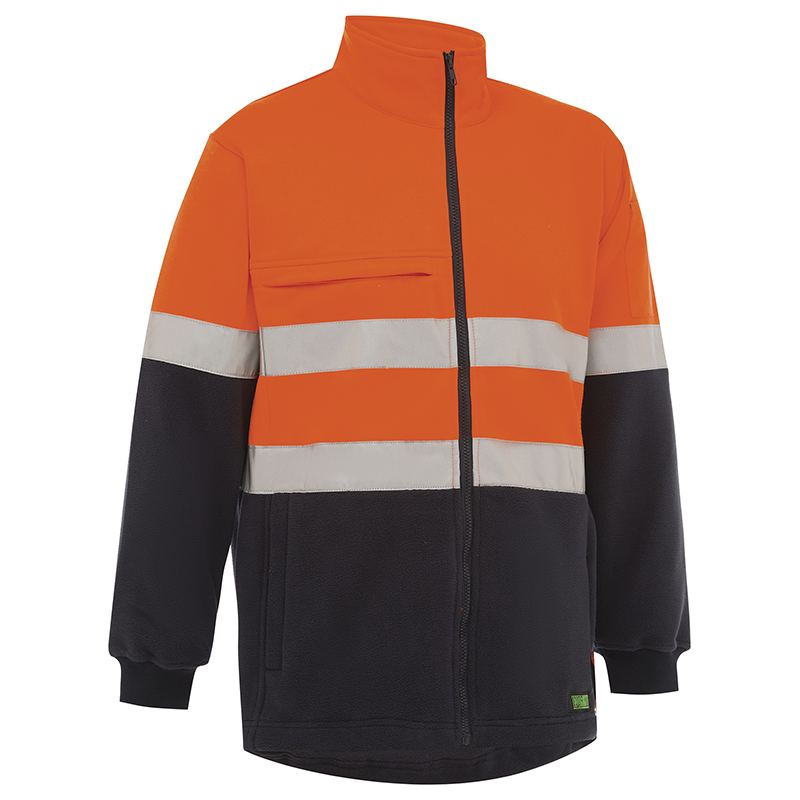 Hi Vis 2 Tone Zip Through Taped Fleece Jumper Orange/Navy