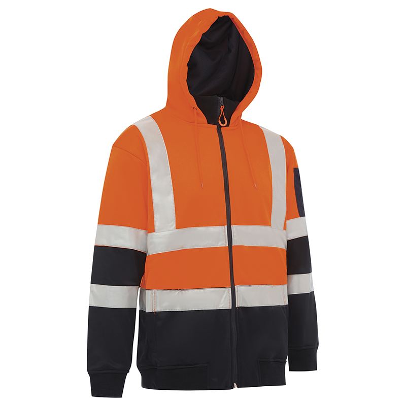 Hi Vis 2 Tone Full Zip Tech Fleece Taped Hoodie Orange/Navy