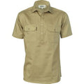 Cotton Drill Close Front Work Shirt - Short Sleeve - Khaki