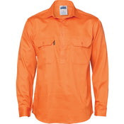 Close Front Cotton Drill Shirt - Long Sleeve - Khaki