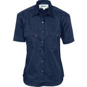 Ladies Cotton Drill Work Shirt - Short Sleeve - Navy
