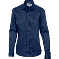 Ladies Cotton Drill Work Shirt - Long Sleeve - Navy