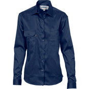 Ladies Cotton Drill Work Shirt - Long Sleeve - Navy