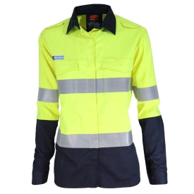 LADIES INHERENT FR PPE2 2 TONE D/N SHIRT - Orange/Navy