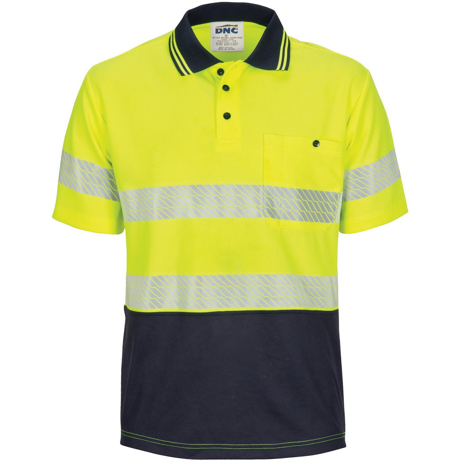 HIVIS Segment Taped Mircomesh Polo - Short Sleeve - Orange/Navy