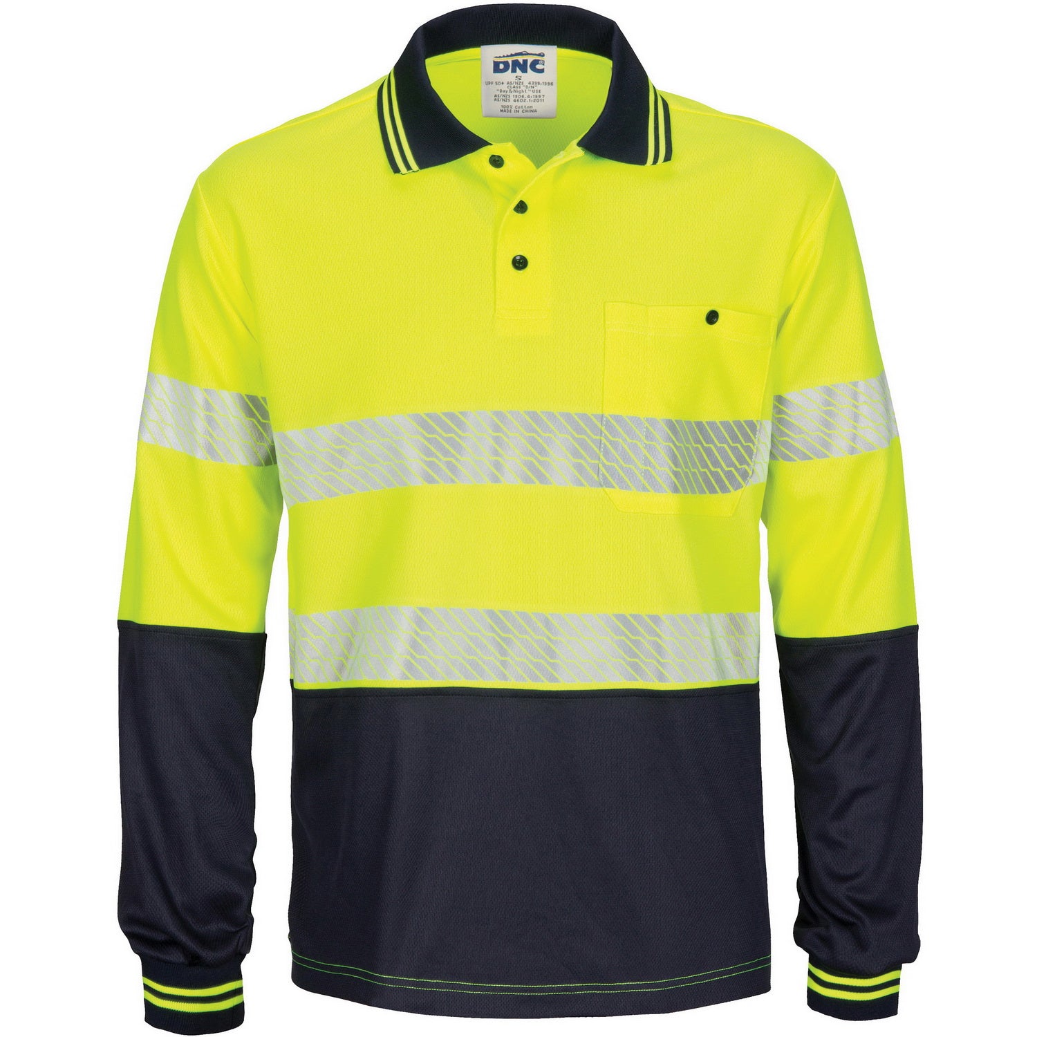 HIVIS Segment Taped Mircomesh Polo - Long Sleeve - Orange/Navy