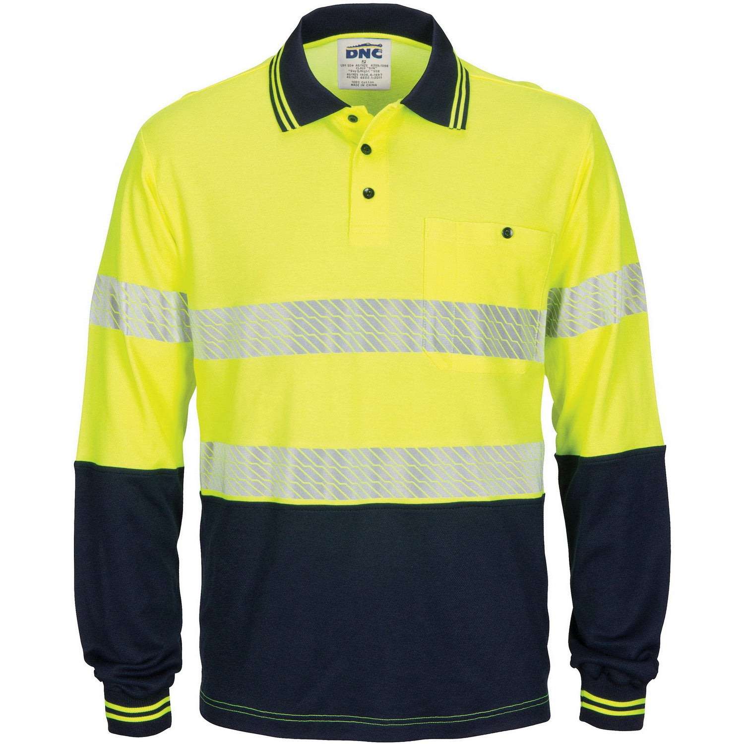 HIVIS Segment Taped Cotton Backed Polo - Long Sleeve - Orange/Navy