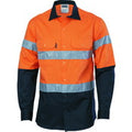 HIVIS D/N 2 TONE DRILL SHIRT - Orange/Navy