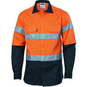 HIVIS D/N 2 TONE DRILL SHIRT - Orange/Navy