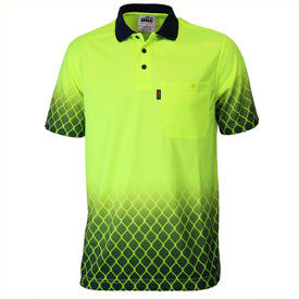 HiVis Sublimated Metal Mesh Polo - Orange/Navy