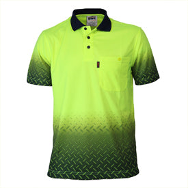 HiVis Sublimated Diamond Plate Polo - Orange/Navy