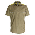 RipStop Cool Cotton Tradies Shirt, S/S - Khaki/HiVis Yellow