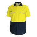 Two-Tone RipStop Cotton Cool Shirt, S/S - Orange/Navy