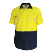 Two-Tone RipStop Cotton Cool Shirt, S/S - Orange/Navy