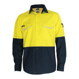Two-Tone RipStop Cotton Cool Shirt, L/S - Orange/Navy