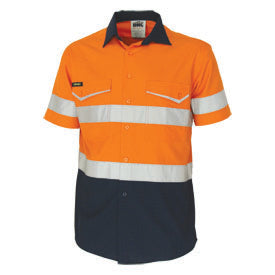 Two-Tone RipStop Cotton Shirt with CSR Reflective Tape. S/S - Orange/Navy