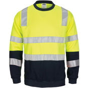 HIVIS 2 tone, crew-neck fleecy sweat shirt with shoulders, double hoop body and arms CSR R/Tape. - Orange/Navy
