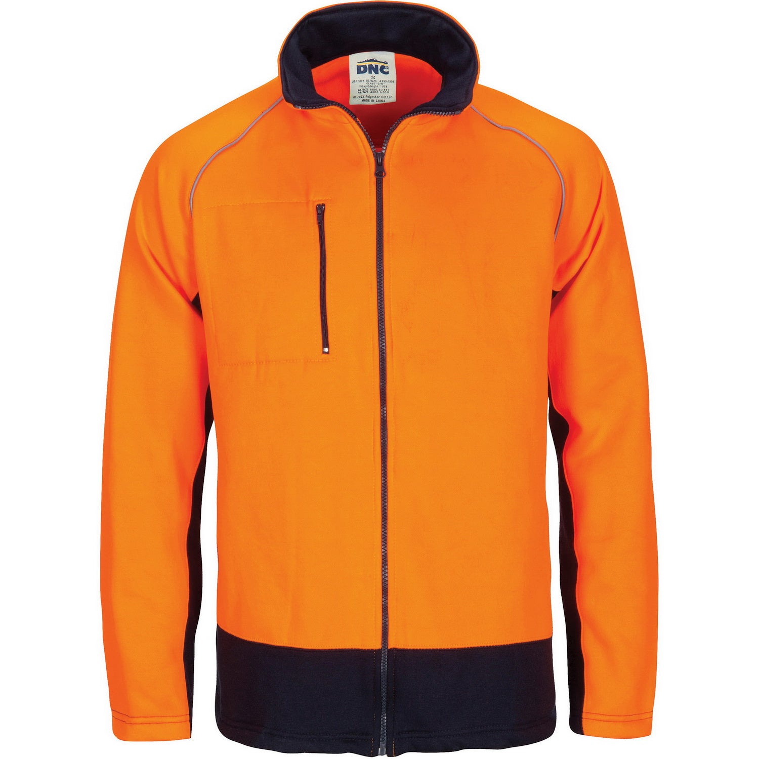HIVIS 2 TONE FULL ZIP FLEECY SWEAT SHIRT WITH TWO SIDE ZIPPED POCKETS - Orange/Navy