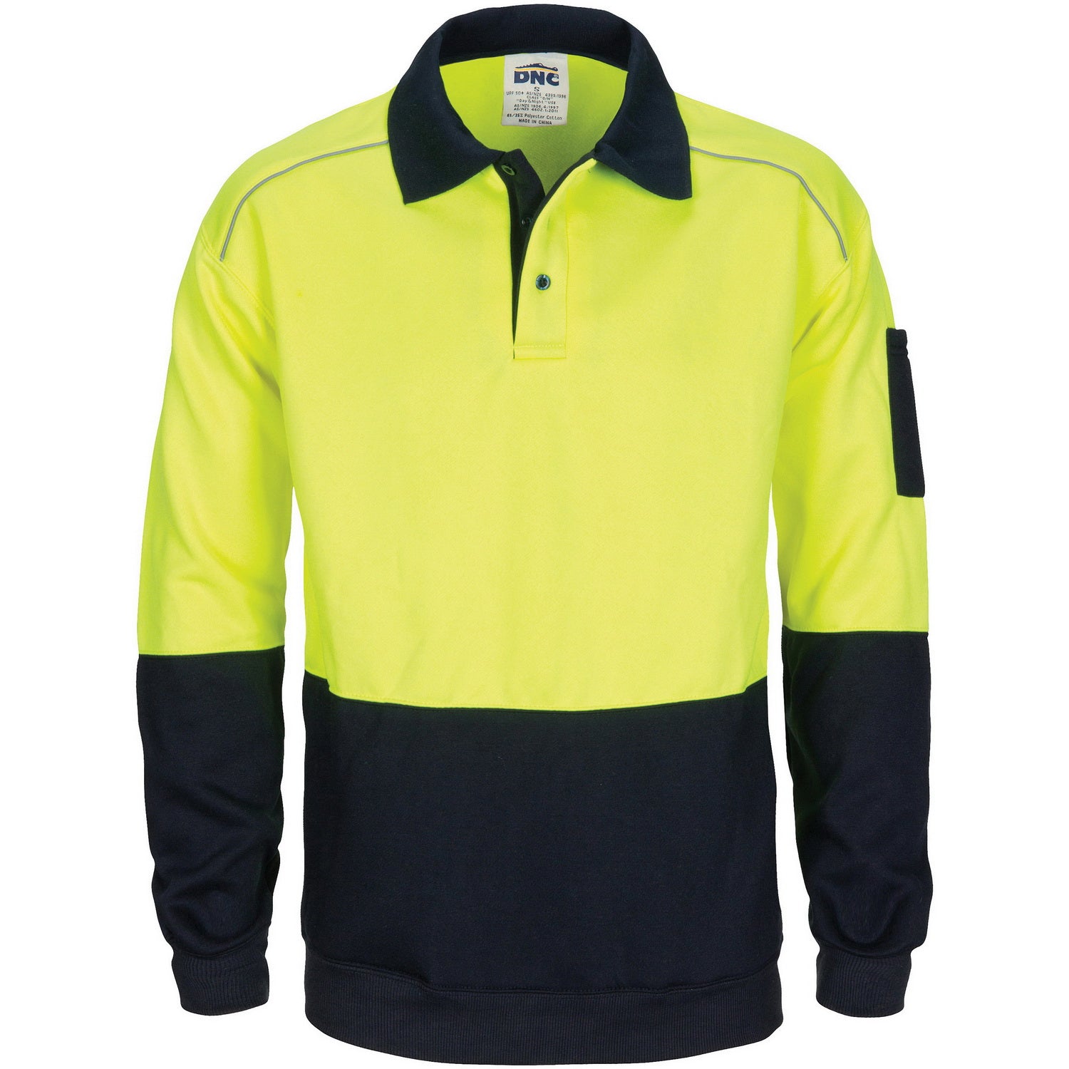 HiVis Rugby Top Windcheater with Two Side Zipped Pockets - Orange/Navy