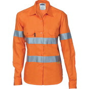 Ladies HiVis Cool-Breeze Cotton Shirt with CSR R/Tape - Long sleeve - Orange