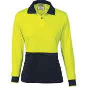 Ladies HiVis Two Tone Polo Shirt - Long Sleeve - Orange/Navy
