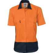 Ladies HiVis Two Tone Cotton
Drill Shirt - Short Sleeve - Orange/Navy
