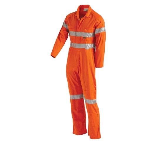 Hi Vis Lightweight Cotton Drill Taped Coverall With Nylon Studs Orange