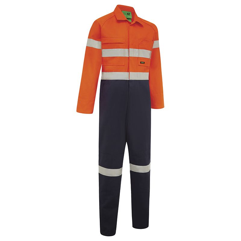 Hi Vis 2-Tone Lightweight Cotton Taped Coverall With Nylon Studs Orange/Navy