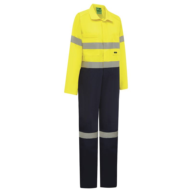 Hi Vis 2-Tone Lightweight Cotton Taped Coverall With Nylon Studs Yellow/Navy